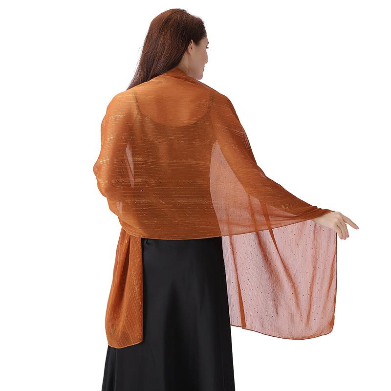 Элегантная шаль-накидка 70*200 см для женщин, официальная, легкий прозрачный шифон, со стразами и серебряной проволокой