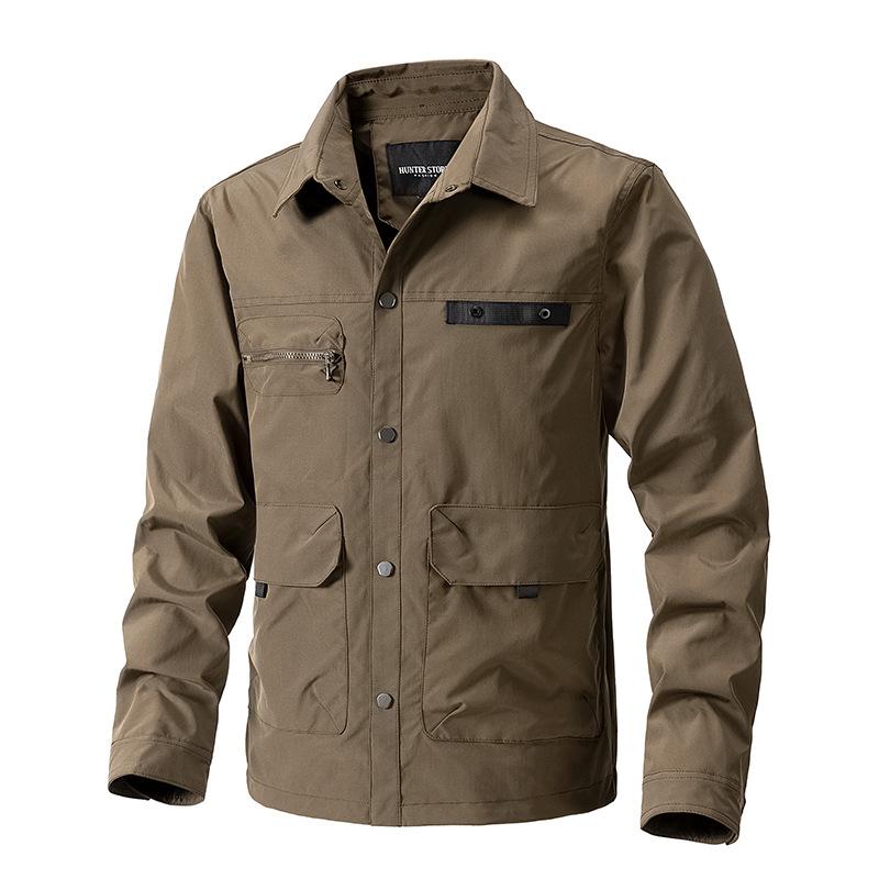 Мужская весенне-осенняя повседневная ветровка, куртка-карго, легкая военная куртка-бомбер, пальто для мужчин, рубашка на пуговицах, куртка с карманом