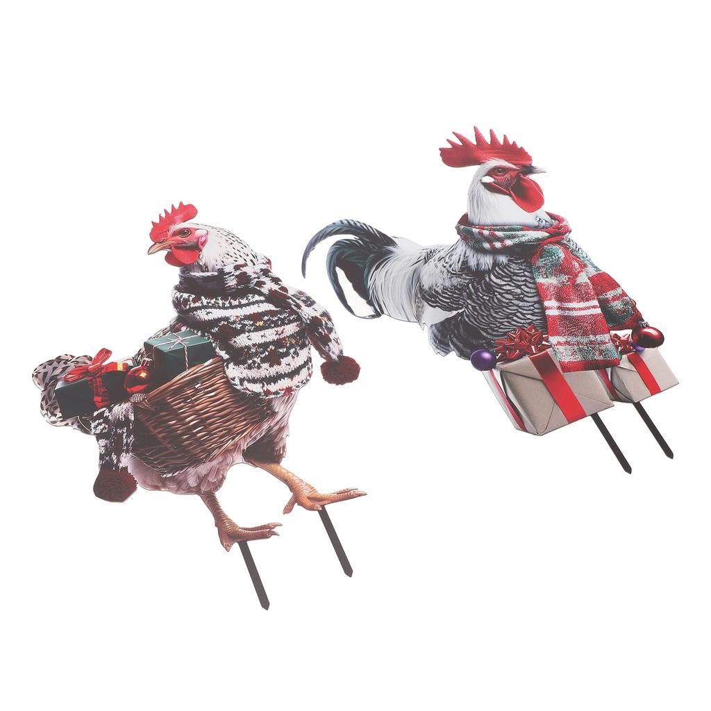 Metal Rooster Statue Ground Stake Iron Art Chicken Ornament for Outdoor Garden Courtyard Lawn