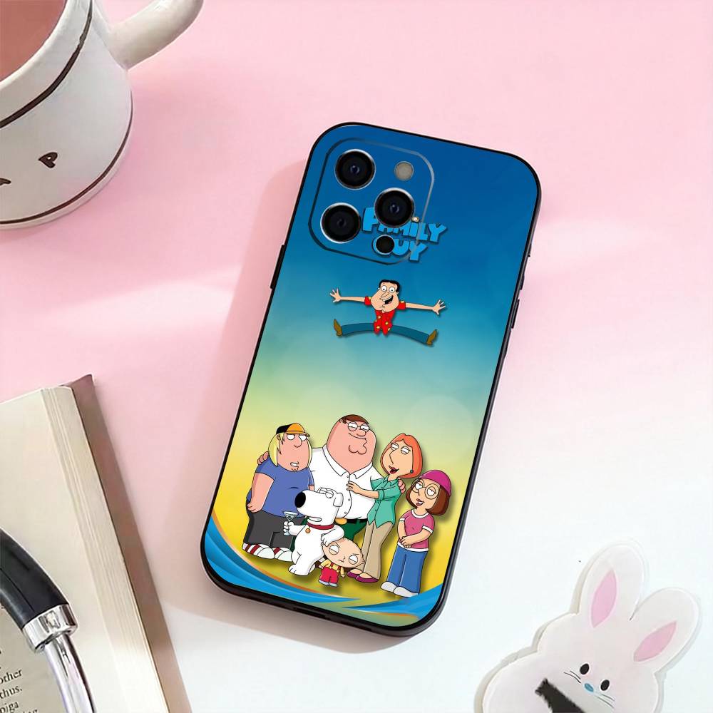 Cartoon F-Family Funny Guy Phone Case For iPhone 17,16,15,14,13,12,11 Plus,Pro Max,Soft Silicone Black Cover