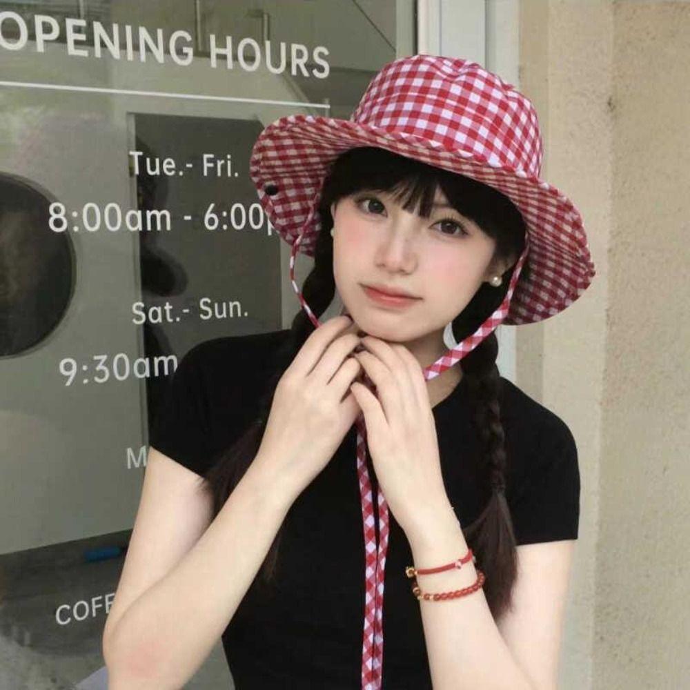 Lattice Y2k Fishmen Hat UV Protection Bucket Hat Fashion Wide Brim Sun Hat Fishing