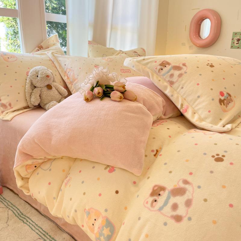 Winter new milk fleece four-piece set, high gram weight thickened bed sheet quilt cover, household bedroom warm four-piece set