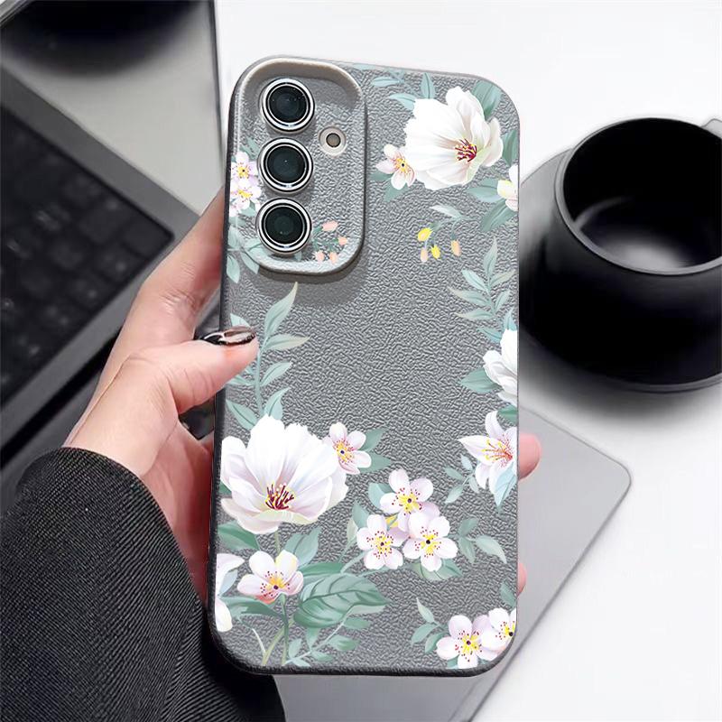 Простой цветочный узор противоударный мягкий чехол для Samsung S25 Ultra S24 FE S23 S22 A56 A16 A36 A15 A55 A35 A54 кожаная текстура TPU матовый тонкий чехол для телефона