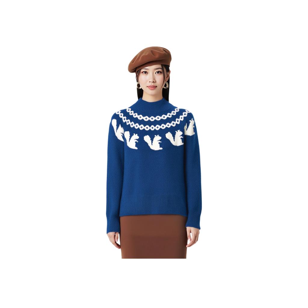 Uniqlo Свитер с узором из белок, вязаный, женский, синий, коллаборация JW Anderson 462718-66