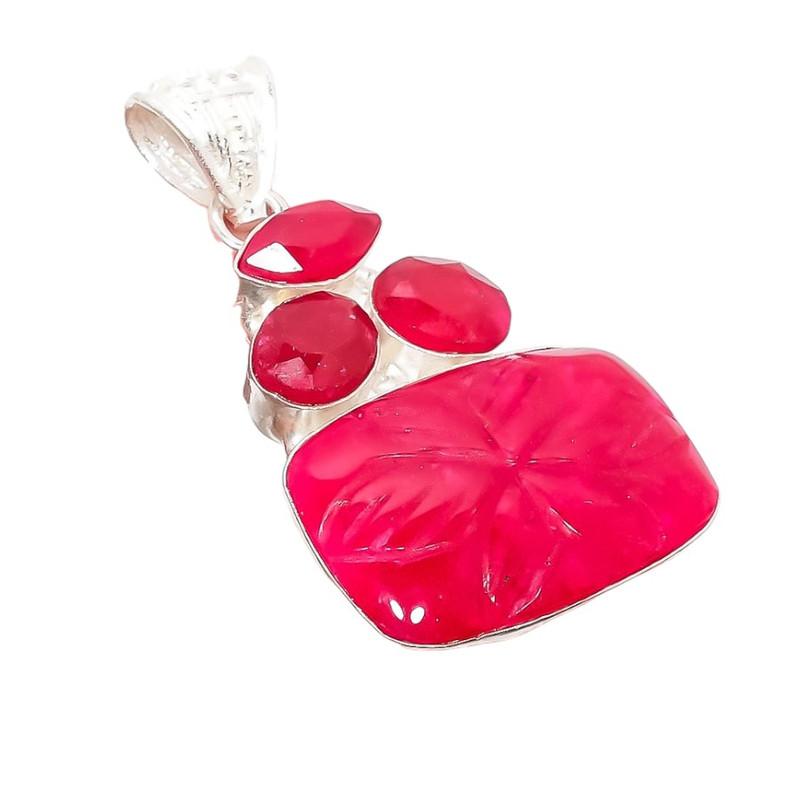 Kashmir Red Ruby Gemstone Handmade 925 Sterling Silver Jewelry Pendant 2.09" AH-5208