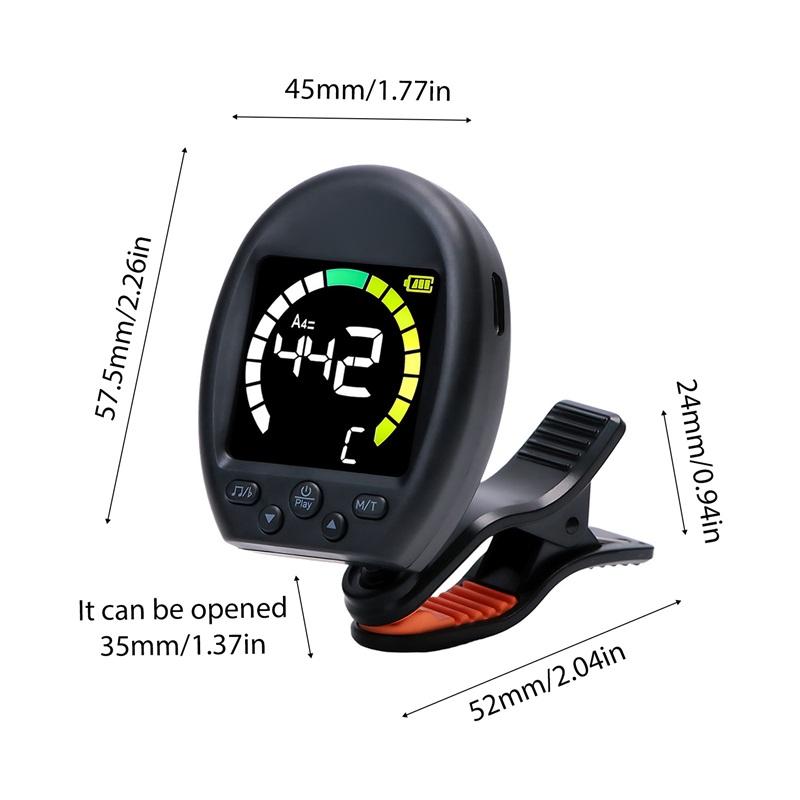 Meideal Клипса-тюнер для гитары с функцией метронома, портативный тюнер для гитары, вращающаяся клипса для хроматической гитары, бас-гитары, скрипки, укулеле