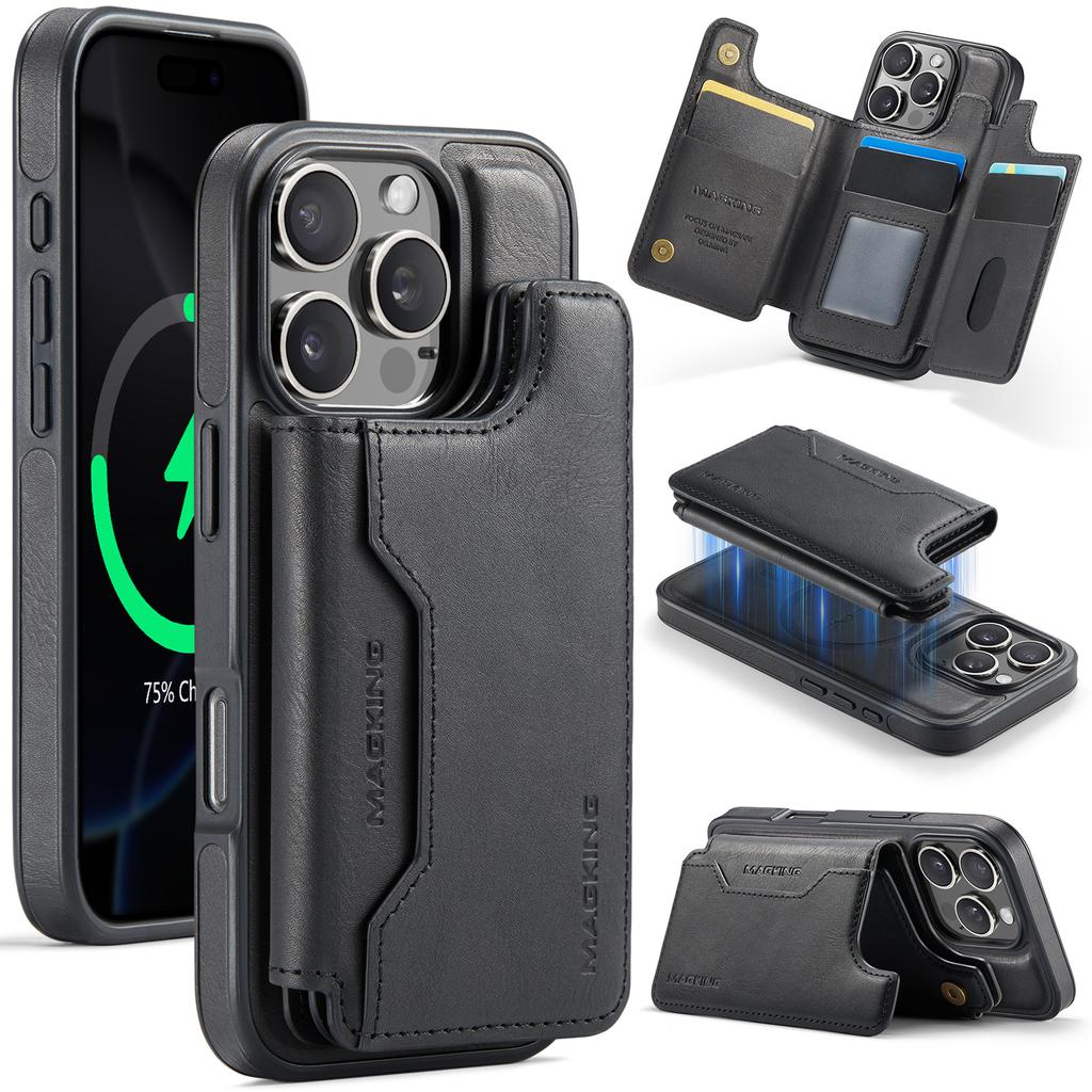 MAGKING K3 Series For iPhone 16 Pro Case Compatible with MagSafe Wallet PC+TPU+PU Phone Cover