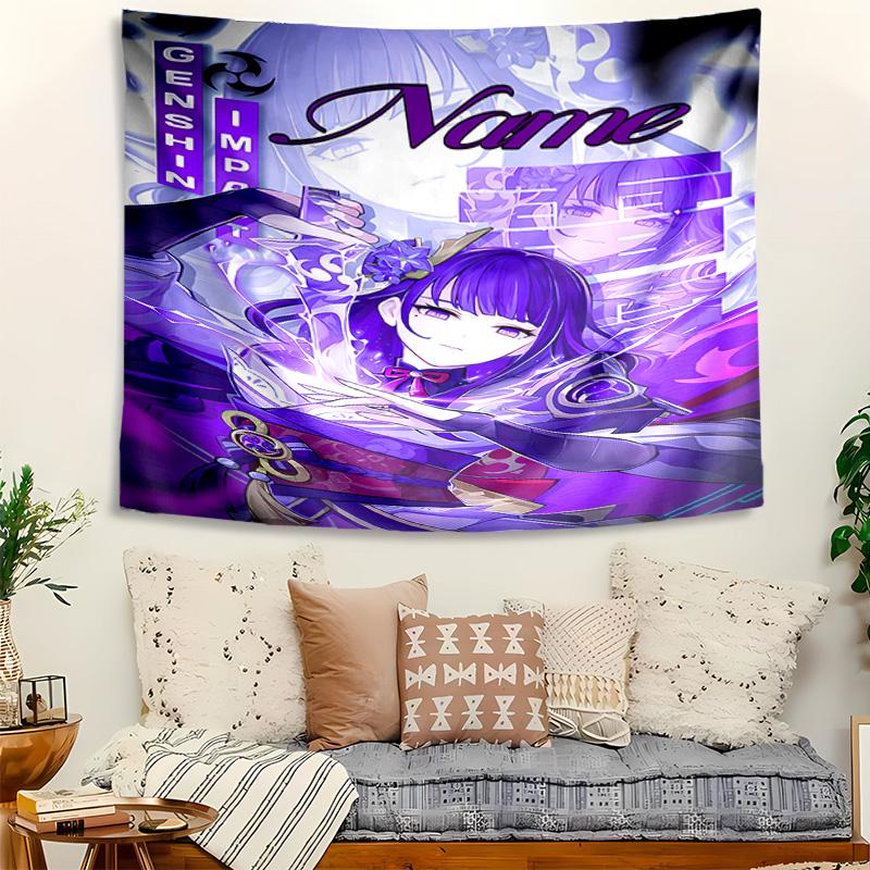 Personalized Genshin Impact Balzebub Background Tapestry,Custom Name Birthday Party,Multifunctional Wall Decoration for Home Decor,Various Occasions
