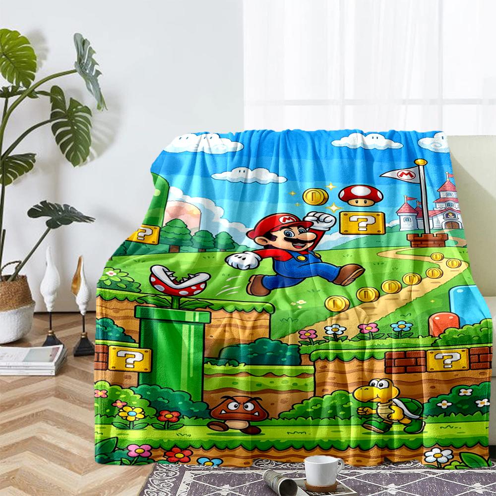 Mario Theme Printed Blanket - Perfect for Couch, Bed, Travel & Outdoor Use | Machine Washable, Cozy & Durable.