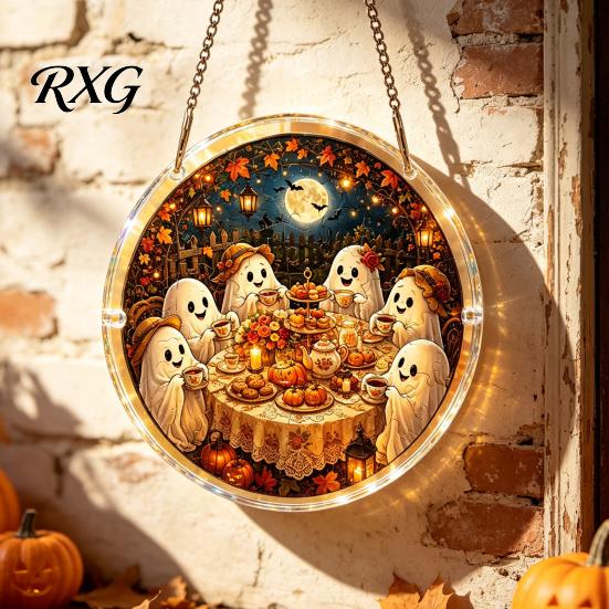 Magical Black Cat Decoration Halloween Acrylic Puzzle Sun Catcher, DIY Spooky Suncatcher Kit, Castle Wall Ornament Gothic Stained Glass Window Hanging