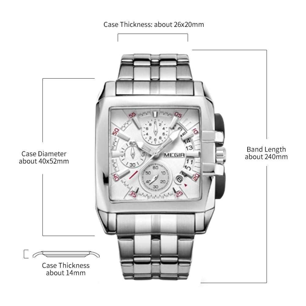 MEGIR Brand Original Men Chronograph Watches Luxury Business Casual Stainless Steel Quartz Wristwatch Waterproof Date Clock