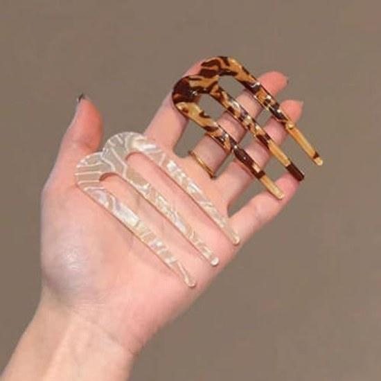 Hair comb 2-piece set stylish tortoiseshell pattern simple accessory chignon updo hairpin volume bun traditional Japanese attire accessory.