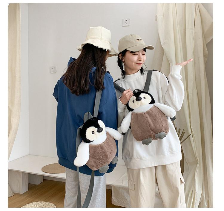 Cute Cartoon Penguin Plush Backpack Ins Style Girl's Bag Brown Soft