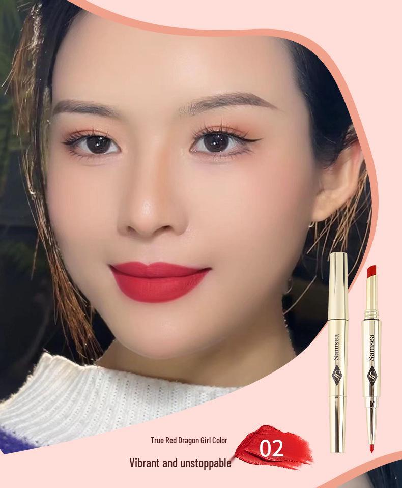 Матовая помада и карандаш для губ с двумя наконечниками Samsea Saint-Hilaire - Нюдовый, Стойкий макияж.