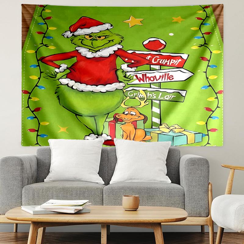 The Grinch Print Tapestry, Lightweight Wall Hanging, for Bedroom, Dorm, Living Room, Home Art Decor, Birthday Christmas Gift for Friends