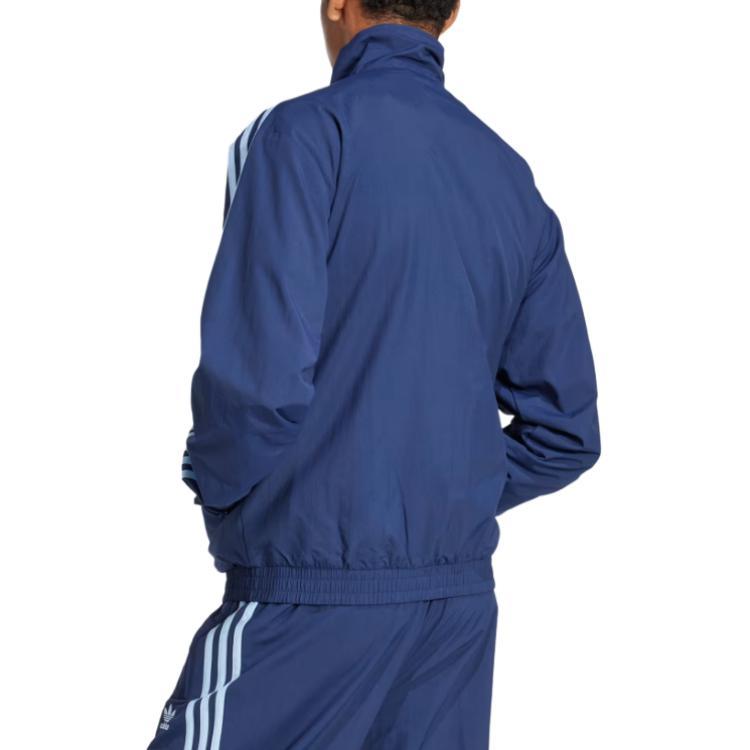 adidas Мужская куртка свободного кроя с воротником-стойкой на молнии с длинным рукавом и логотипом Originals, темно-синего цвета JP1253