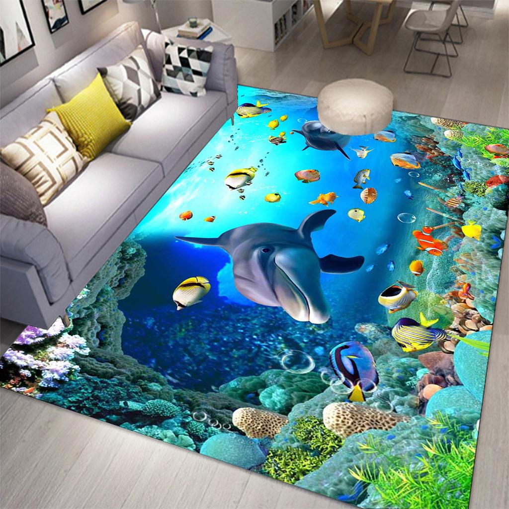 Ковер Ocean World 3D ковры с дельфинами для гостиной, спальни, декор, ковер, фланелевой домашний напольный коврик, коврики для океана, коврики