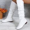 2025 New Fashion Woman’s Autumn Winter Boots Female Stretch PU Leather Shoes Woman White Roma Style Knee-Length