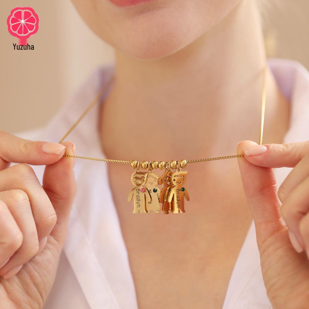 Гравированное ожерелье из нержавеющей стали с кристаллами – Персонализированные имена семьи для мальчиков и девочек, Идеальный рождественский подарок