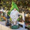 Garden Gnome Solar Light Dwarf Statue Holding Solar Lantern Flocked Gnome Sculpture Outdoor Decor with Lighting for Yard Patio Porch Terrace