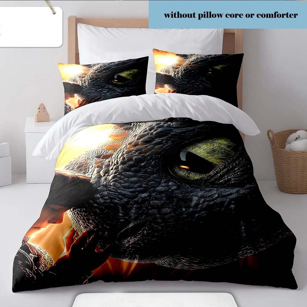 Black Dragon Duvet Cover Set Gothic Fantasy Dragon Bedding Quilt Cover Pillowcase Home Decor -QJY