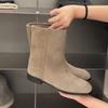 Точечная версия~ 2025 новая корейская версия высококачественных замшевых коротких ковбойских сапог женские на плоской подошве супермягкие осенне-зимние одинарные сапоги