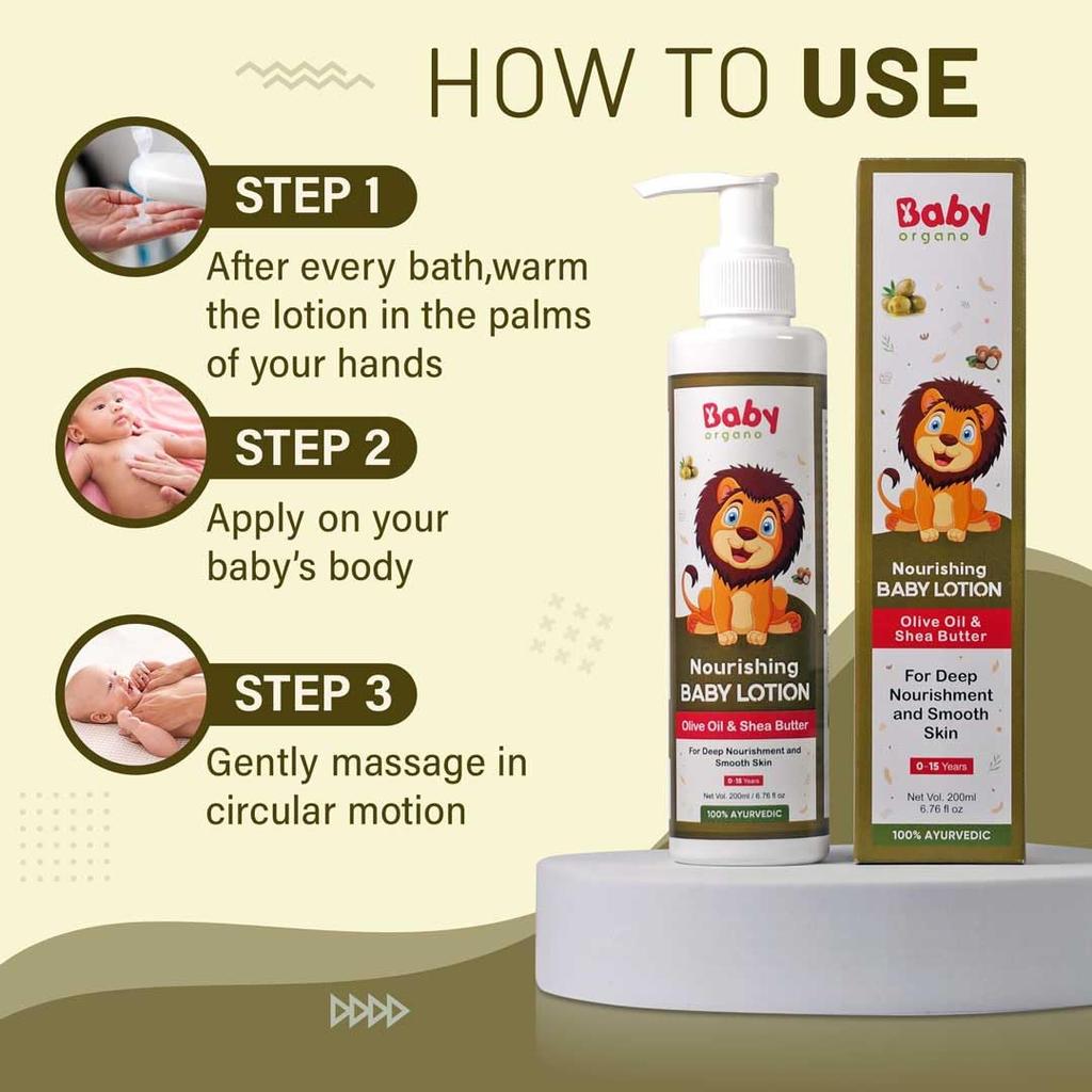Babyorgano Baby Wash & Lotion Combo for Kids (0-5 Yrs) 200ml Each | Nourishing Ayurvedic Gentle On Skin FDCA Approved