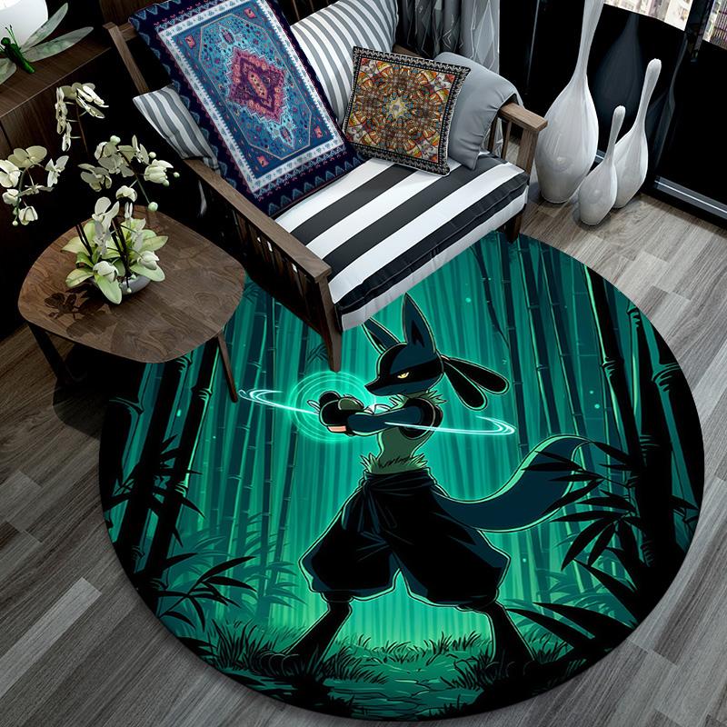 Lucario Round Area Rug,Carpet Rug for Living Room Bedroom Sofa Playroom Decor,Non-slip Floor Mat