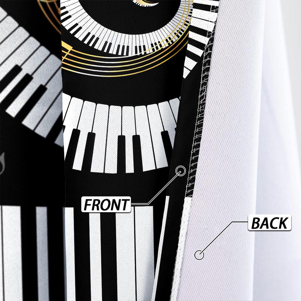 2PCS Piano Keys Music Theme Digital Printing Living Room Bedroom, Study Room, Matte Cloth Polyester, High Shading, Curtain Set