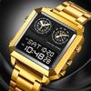 Men's Electronic Watch Square Countdown Stainless Steel Strap 4 Time Timer Alarm Clock EL Luminous Wristwatch