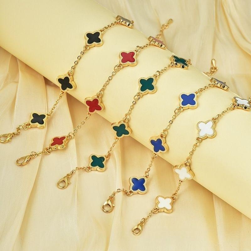 1 шт. женский счастливый браслет-цепочка с четырехлистником, элегантная и простая бело-черная цепочка, четырехлистник символизирует удачу.