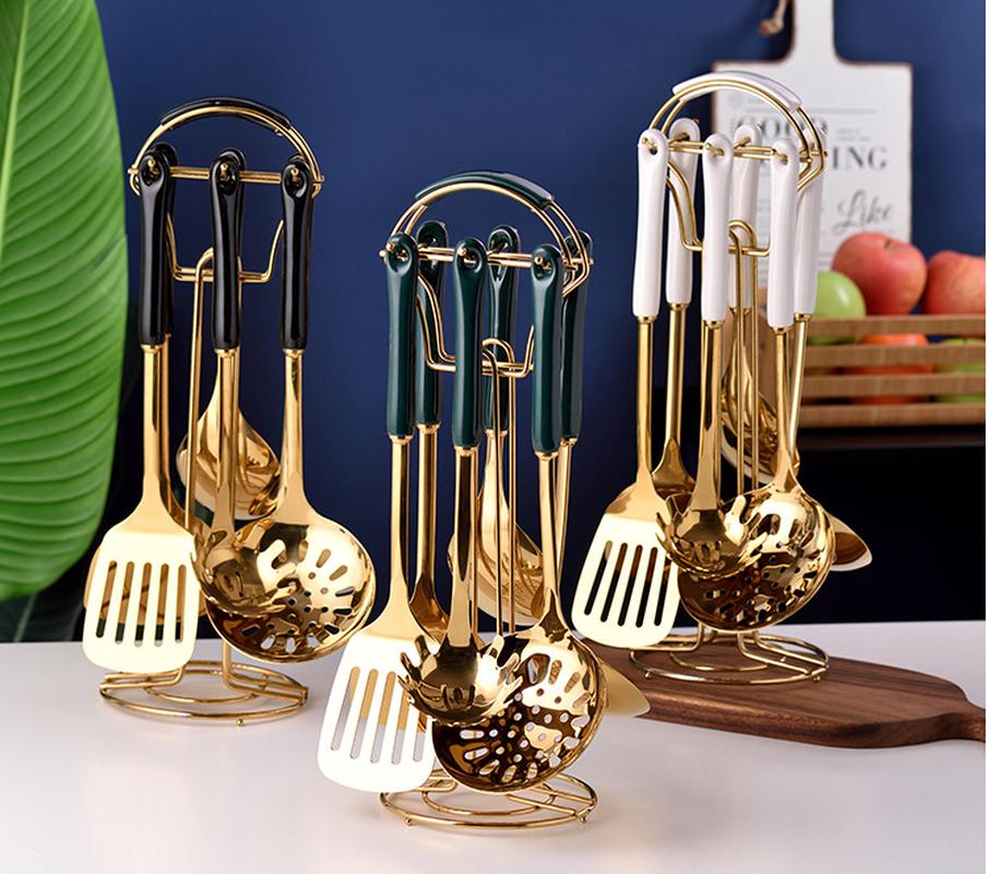 Современный и простой набор кухонной утвари из 7 предметов из нержавеющей стали, кухонные принадлежности, лопатка, ложка, домашняя кухонная утварь