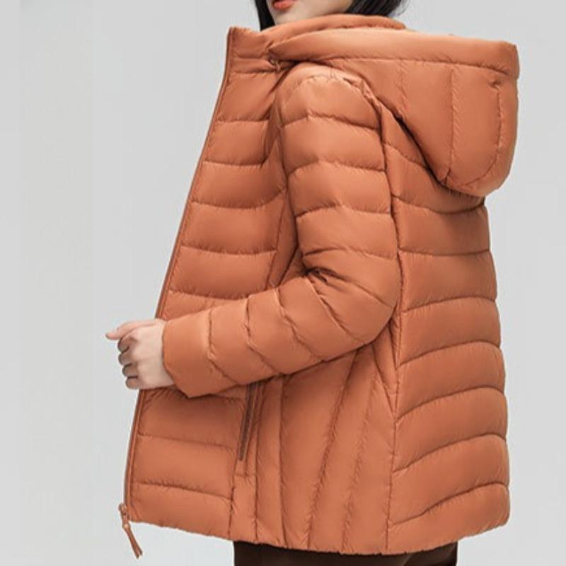 Женский пуховик с капюшоном, съемный, легкий, однотонный, простой, с 90% белого утиного пуха