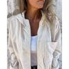 2025 New Women's Solid Color Corduroy Hooded Jacket Fashion Casual Long Sleeve Outerwear for Autumn Winter