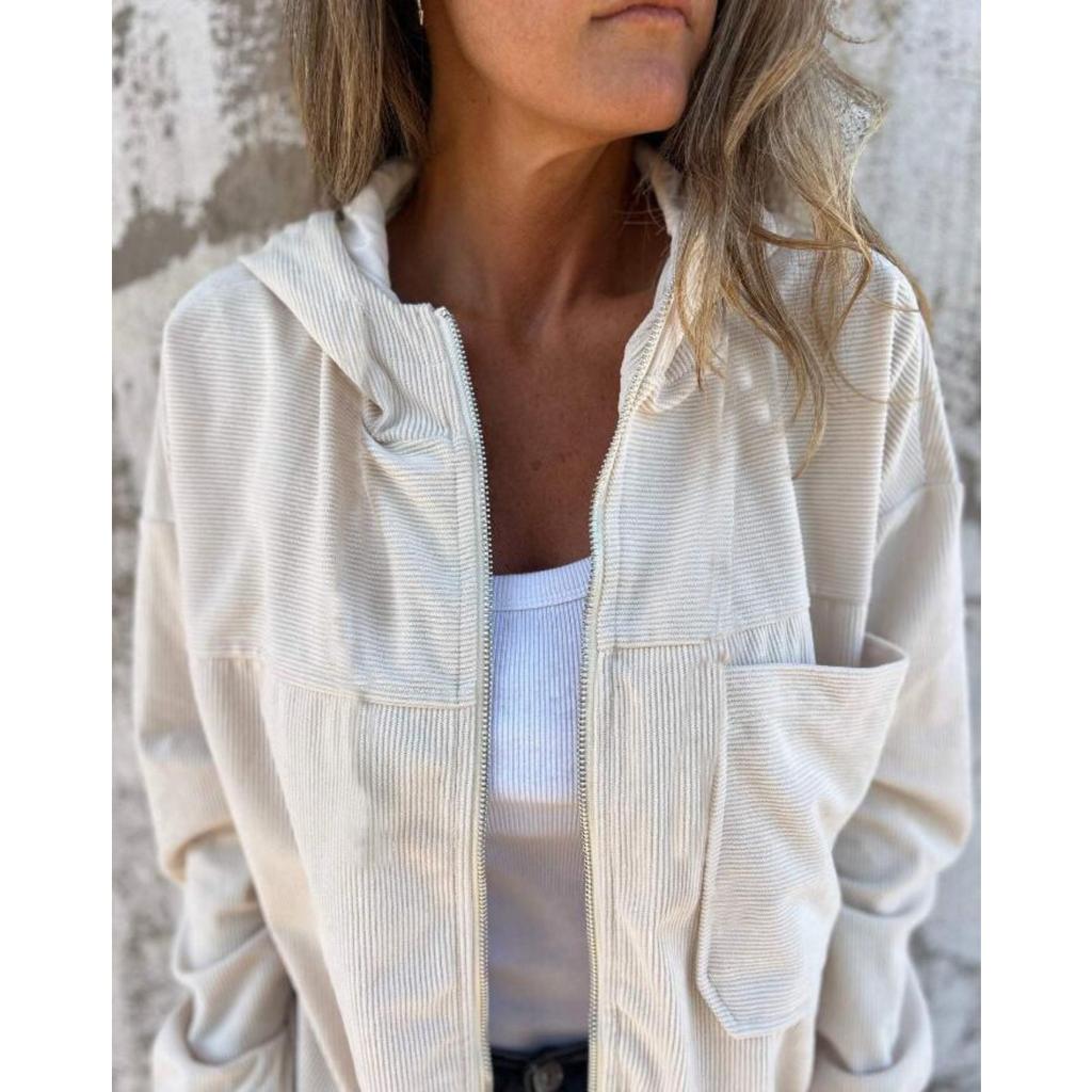 2025 New Women's Solid Color Corduroy Hooded Jacket Fashion Casual Long Sleeve Outerwear for Autumn Winter