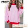 Женская Модная Повседневная Толстовка JPNTKY, Однотонная, с Принтом, с Круглым Вырезом, Длинным Рукавом, Осень Зима