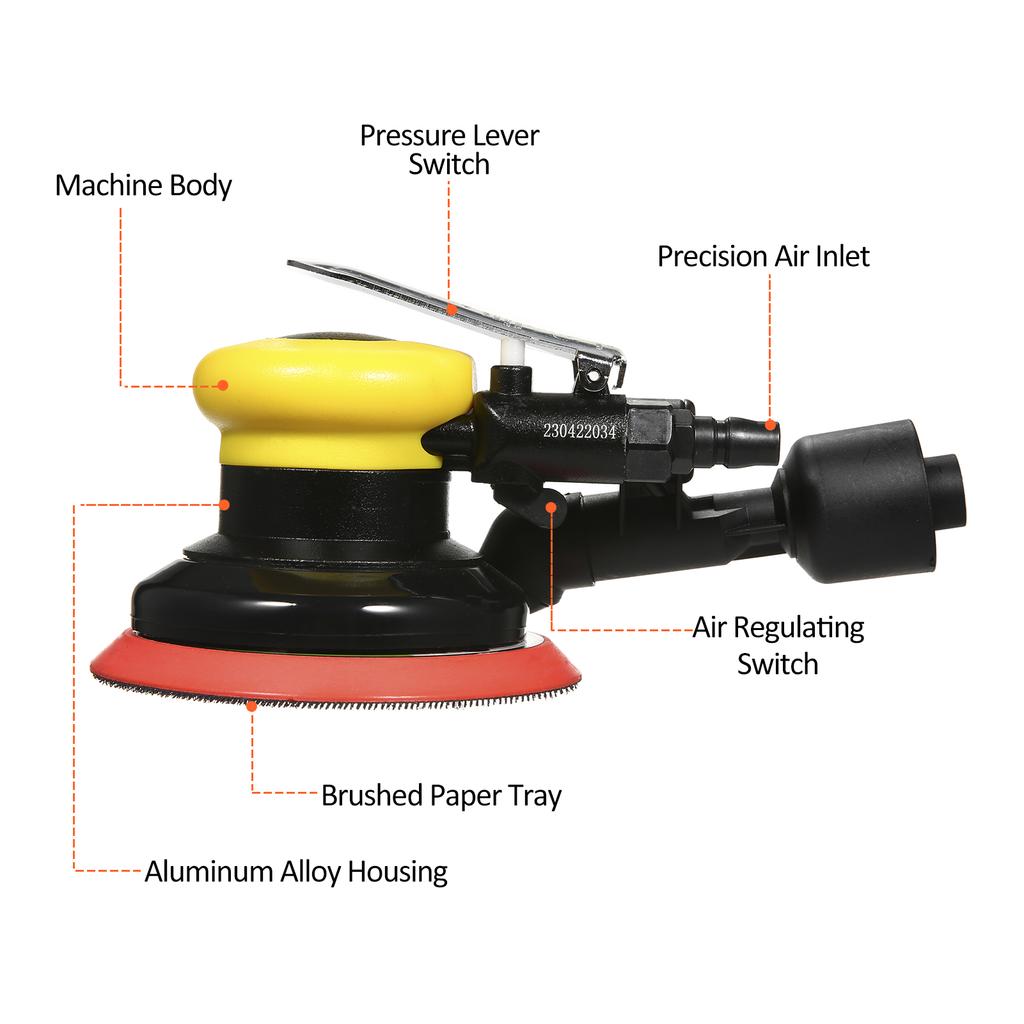 Air Random Orbital Sander 5'' Vacuum Air Sander Non-vacuum Pneumatic Sandpaper Polished Grinding