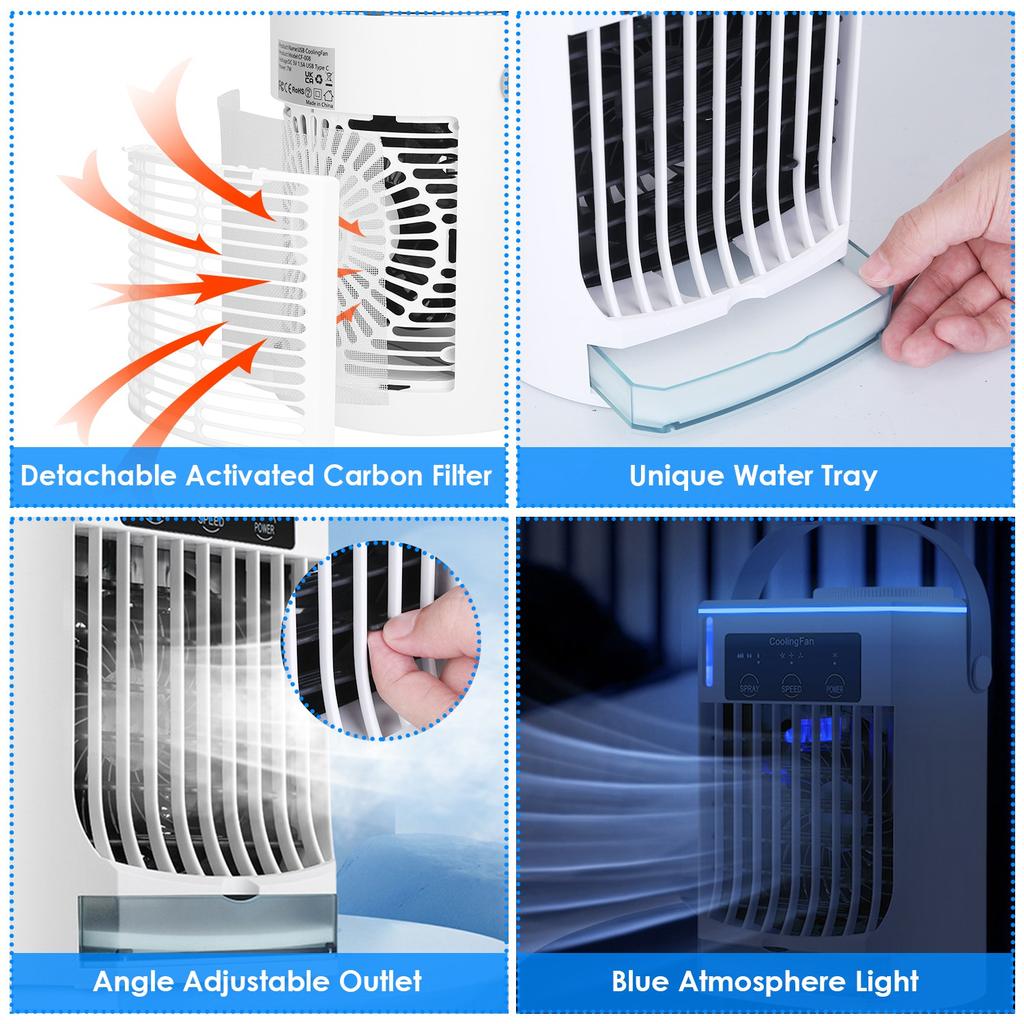 Portable Evaporative Air Conditioner Fan 3 Speed Spray Personal Cold Mist Air Cooler Table Fan For Home Office Room