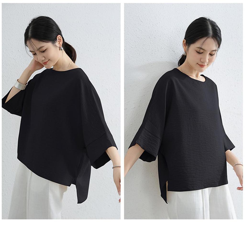Летняя блузка женская с рукавом долман, короткая, свободного кроя, летняя, элегантная [fourfivesixharu], рукав, топ, футболка, рукав, рукав 5/8, посадка, пуловер,