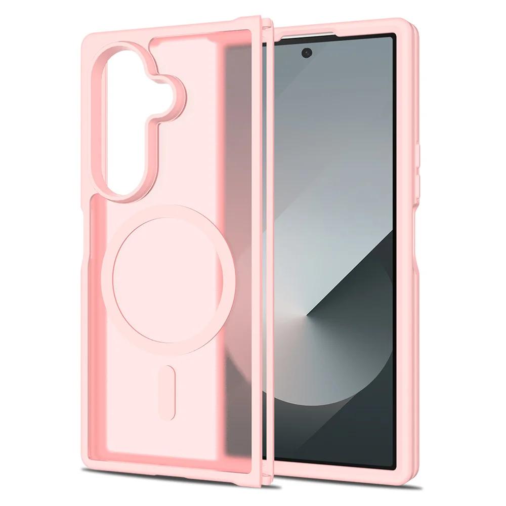 Luxury Frosted Clear Magnetic Case For Samsung Galaxy Z Fold 7 6 Matte Skin Feel For Magsafe Wireless Charging Protective Cover