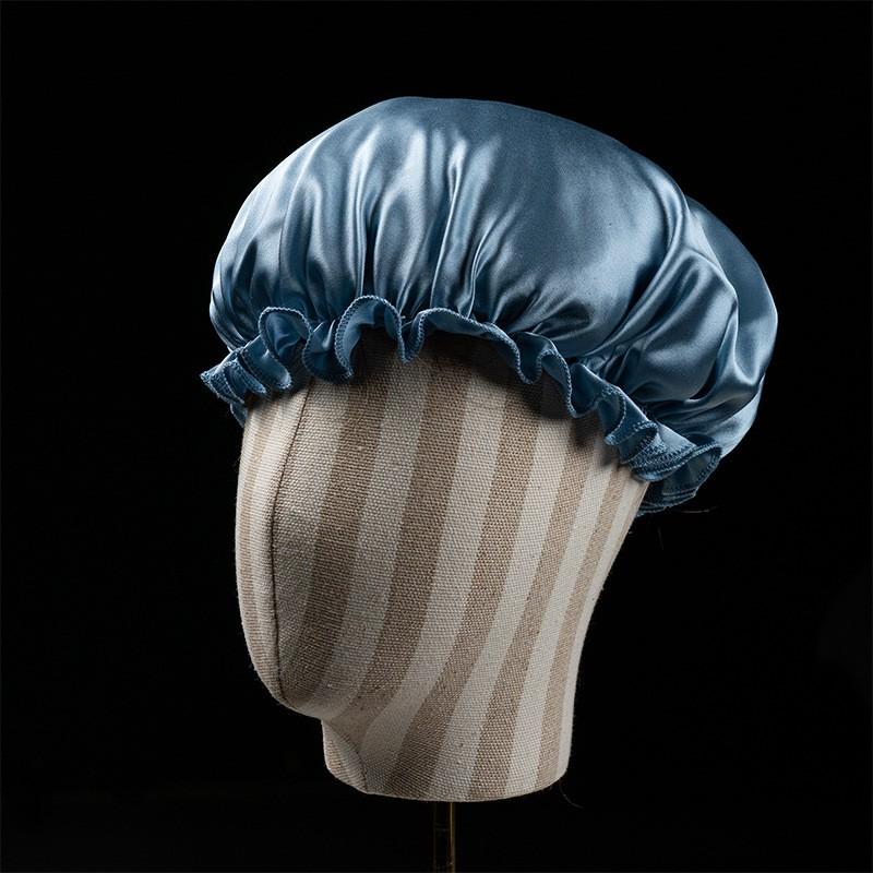 19mm Heavyweight 100% Pure Silk Sleep Cap With Ruffled Trim Hair Protection Nightwear
