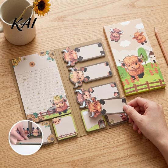 Removable Index Tabs Highland Yak Shaped Sticky Notepads Set, Cute Cartoon Paper Memo Pads, Desktop Organization Tools Assorted Shapes And