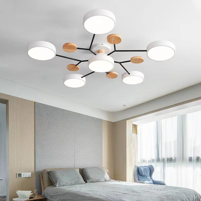 Nordic Macaron Ceiling Light - Modern Minimalist, Solid Wood Fixture for Living Room, Hall, Bedroom, or Restaurant.