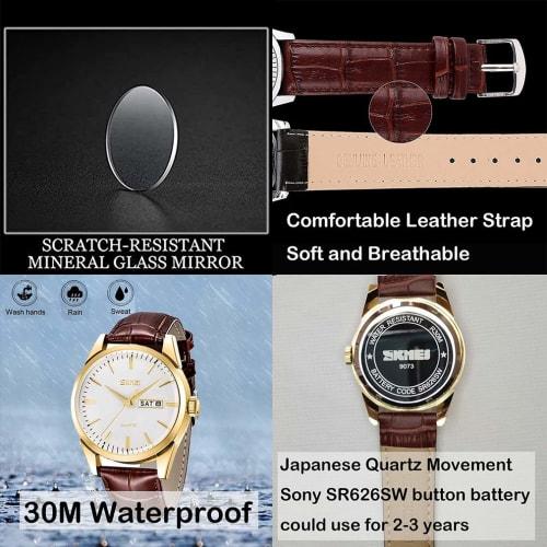 Watch Men's Business Arm Watch Men's Waterproof Brown Leather Belt Quartz Analog Stylish Classic Casual Simple Date Day of the Week Lightweight Men's