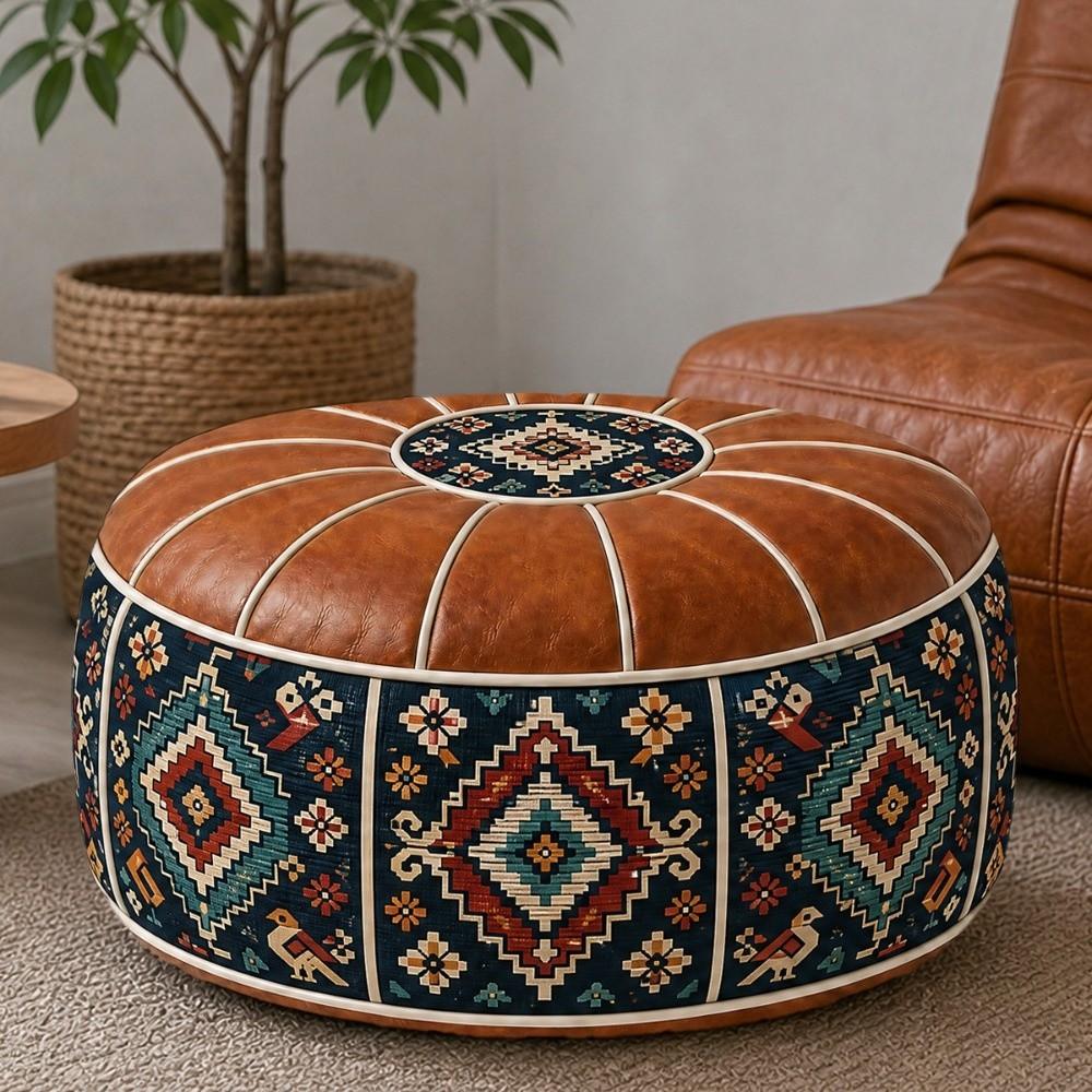 Fillable Design Ottoman Pouf Boho Pattern Storage Ottoman New Footstool Cover Home Use