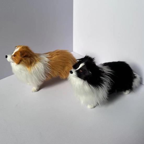 Simulated Plush Sheepdog Model Lifelike Mini Dog Toy Stuffed Animal Doll Home Office Desktop Decoration Ornament