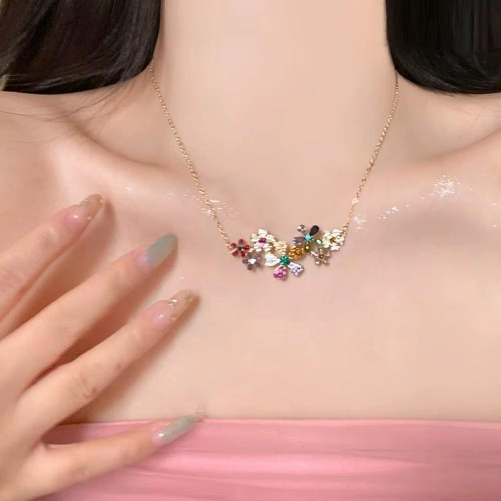 Colored Zircon Zircon Flower Necklace Geometry Design Luxury Jewelry  Women's Jewelry