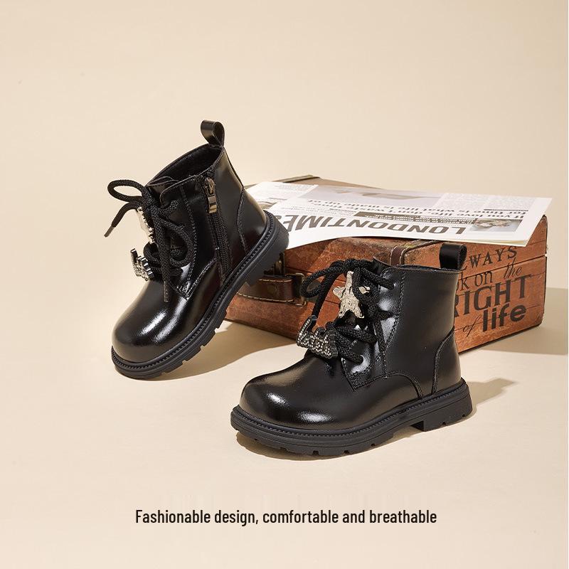 Carter Rabbit Velvet Black Winter Girls' High-Top Leather Boots X4CK013