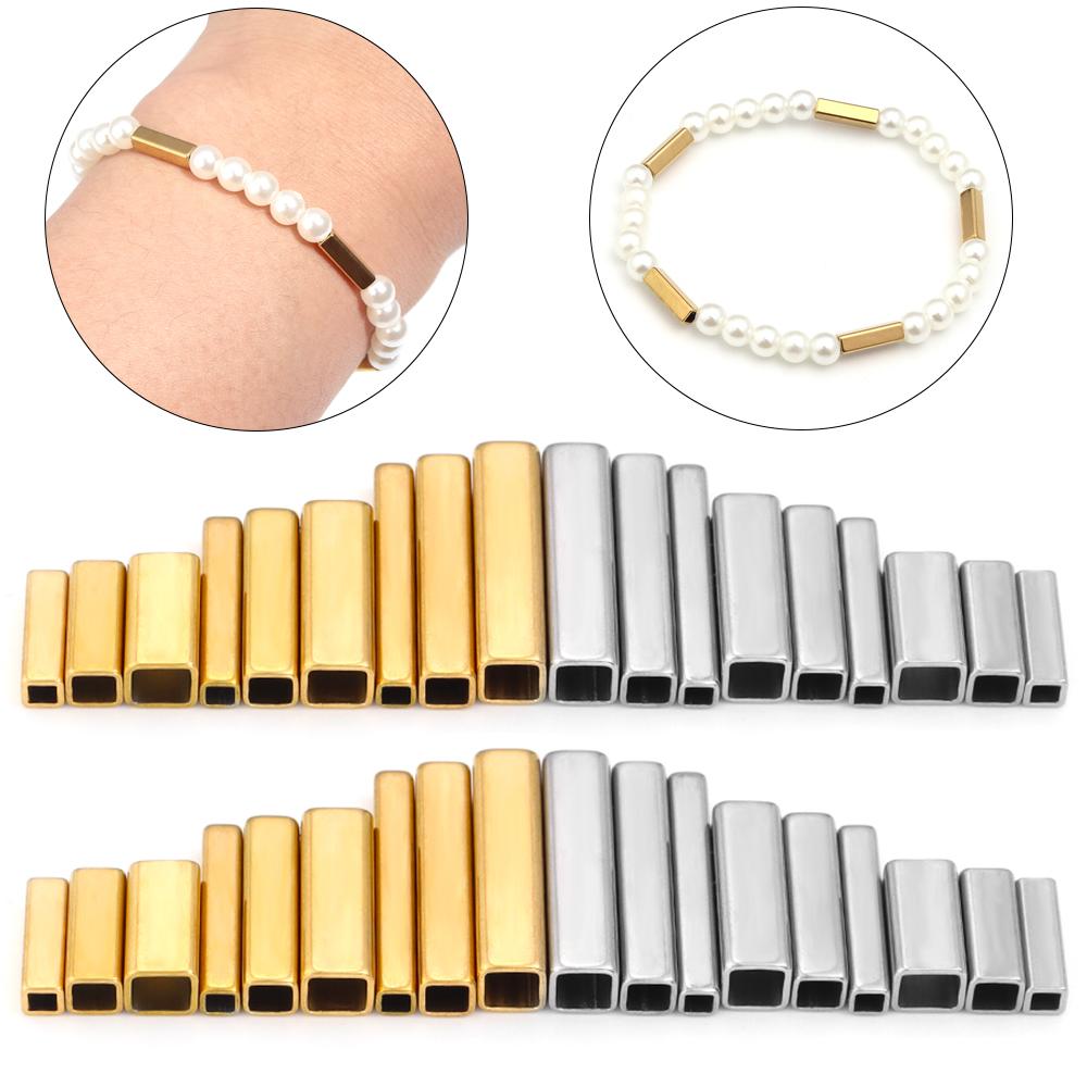 5-10pcs/lot Stainless Steel Positioning Long Tube Beads Rectangular Spacer Beads For DIY Bracelet Necklace Jewelry Wholesale