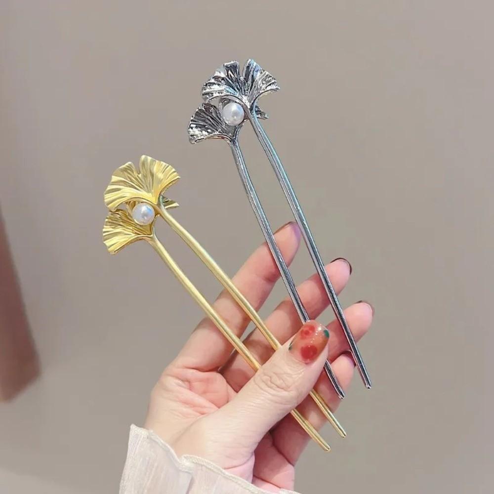 U Shape Ponytail Clip Ginkgo Biloba Pattern Headdress Accessories Elegant Chinese Hairpin  Women